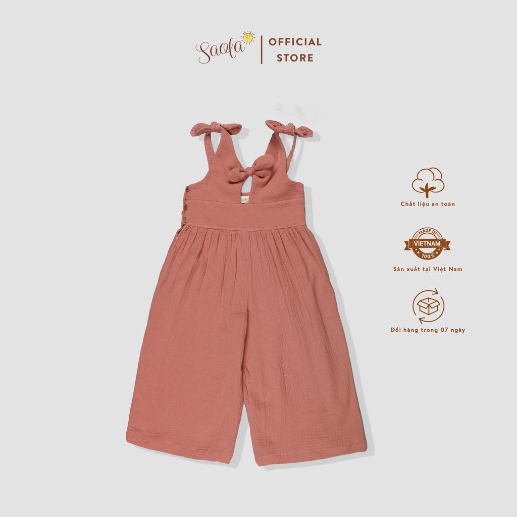 Bộ Áo Liền Quần Jumpsuit Đáng Yêu Cho Bé Gái Chất Liệu Muslin Cao Cấp - JSM002 - SIMMY OVERALL - SAOLA CLOTHING- Hồng Đất