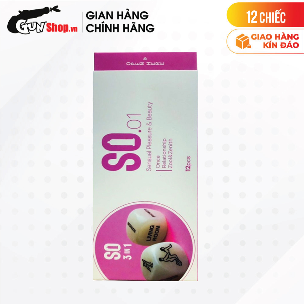 [Hộp 12 cái] Bao cao su SO 3 in 1 - Siêu mỏng, gân và điểm nổi kèm 1 chiếc BCS Gun Super Thin