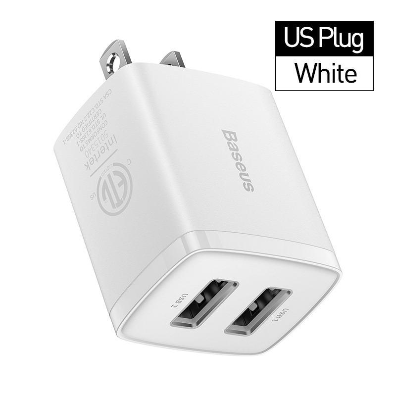 Củ Sạc Nhanh 2 USB Baseus Compact Charger Tốc Độ 10.5W Tương Thích Dòng Điện 100V - 240V - Hàng Chính Hãng