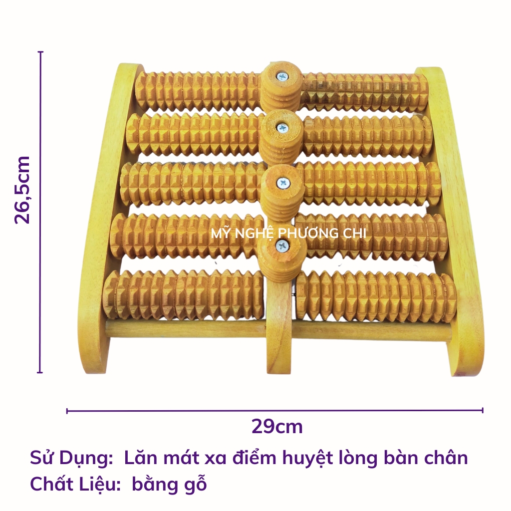 Bàn lăn chân gỗ 5 hàng 4 trục xoay mát xa bằng gỗ tự nhiên bấm huyệt thư giãn hiệu quả | Mỹ Nghệ Phương Chi