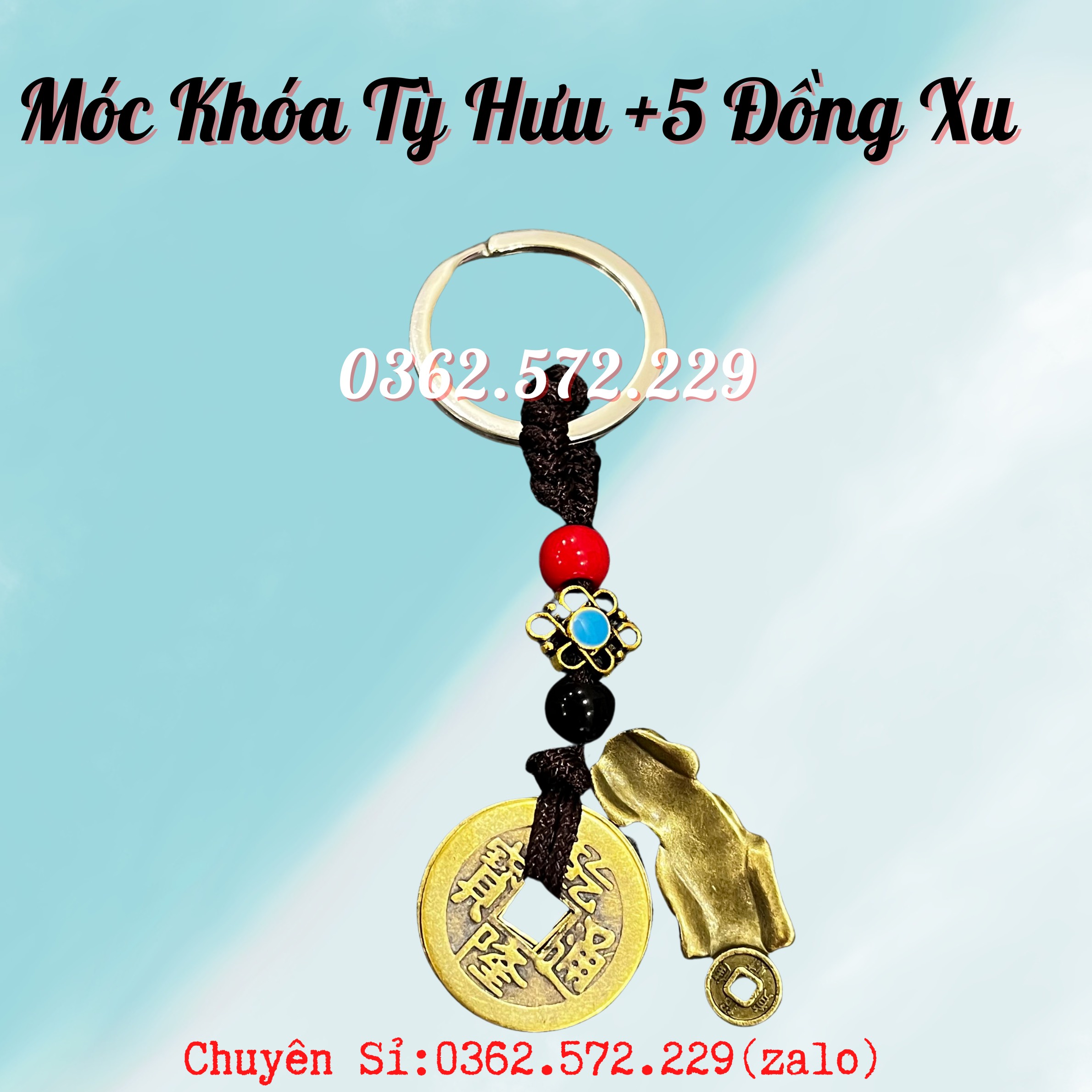 Móc Khoá Tỳ Hưu - 5 Xu Ngũ Đế Bằng Đồng Phong Thuỷ - Bình An - Tài Lộc - May Mắn