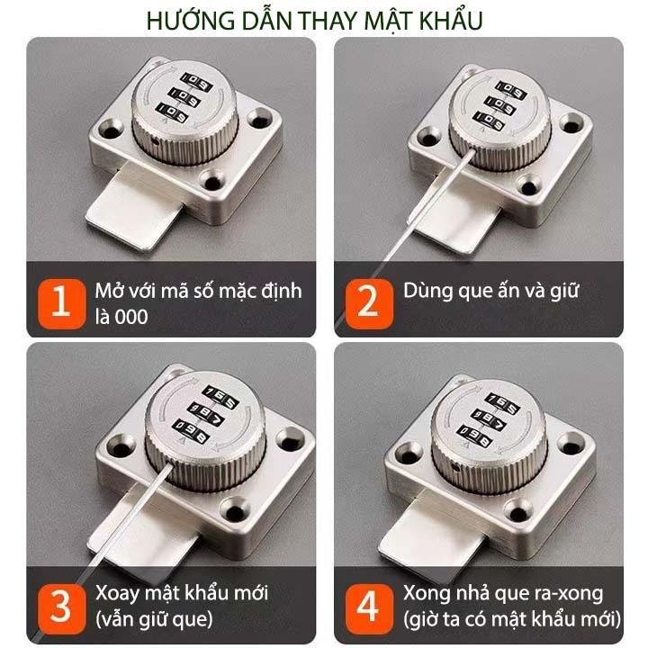 Chốt cửa khóa số kiểu vặn với 3 mã số có thể thay đổi được, bằng hợp kim chắc chắn