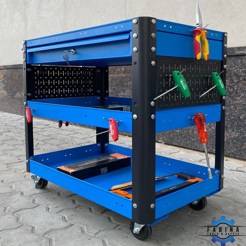 Xe đẩy đa năng 3 ngăn 1 hộc kéo xanh dương Fabina