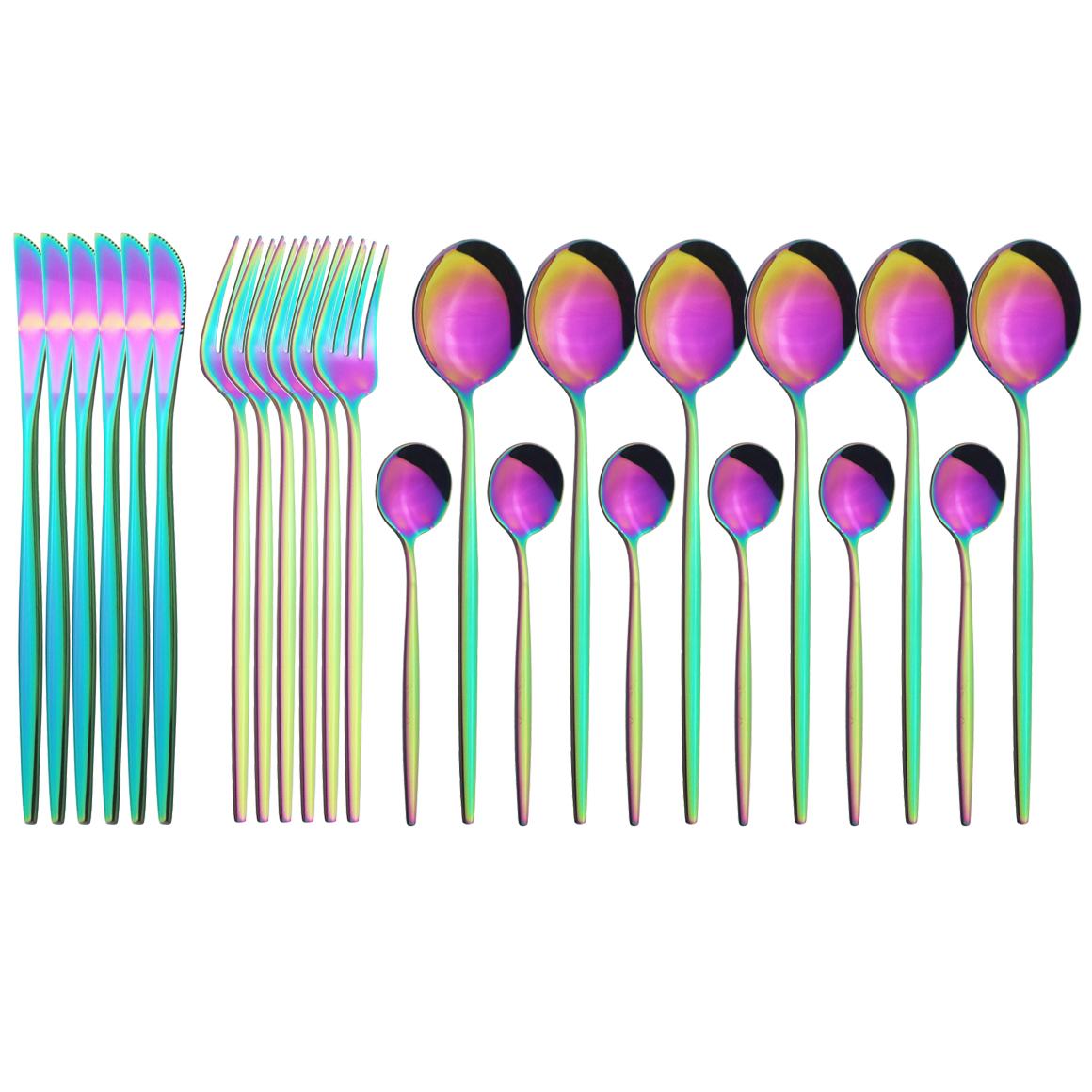 24 Cái/bộ Thép Không Gỉ Vàng Ăn Tối Bạc Hà Vàng Ăn Tối Dao Dĩa Thìa Cà Phê Bộ Dao Kéo Nhà Bếp Bộ Đồ Ăn Kiềng Bạc Bộ