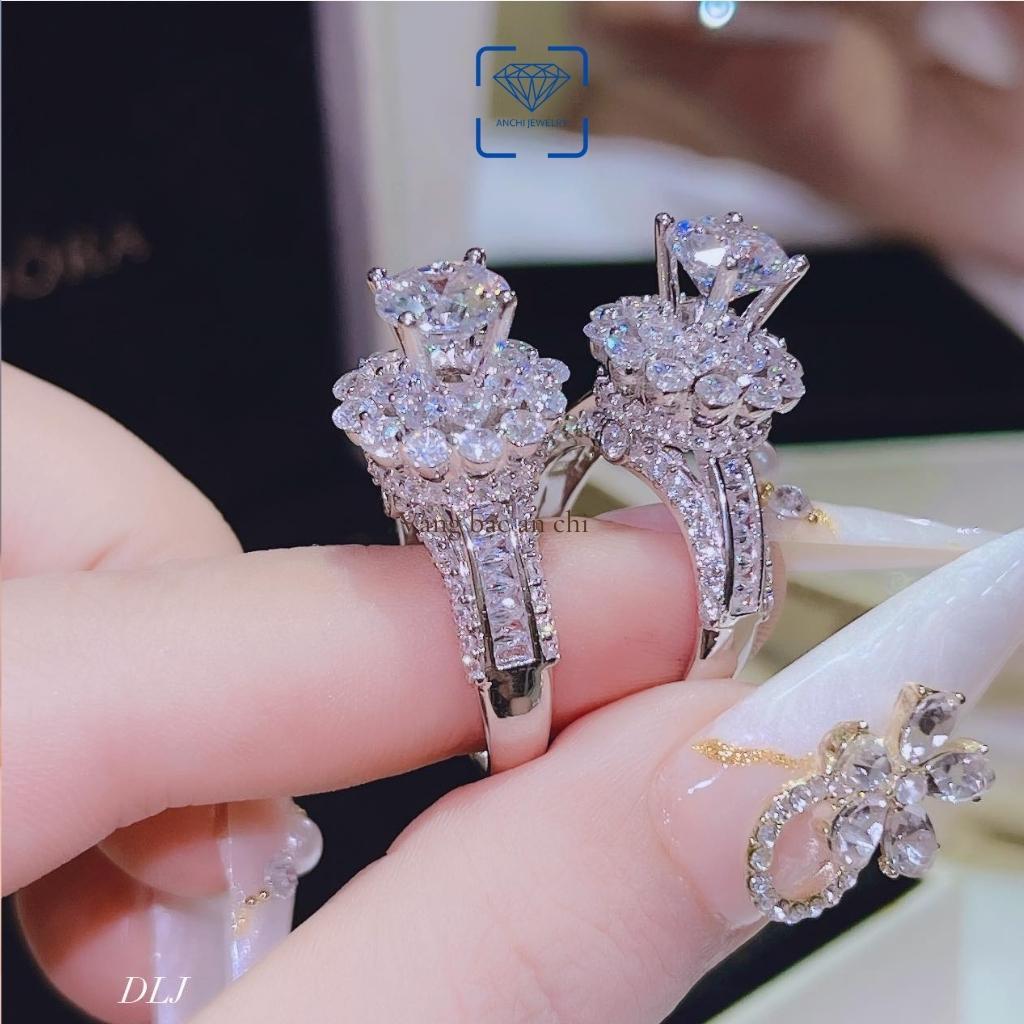 Nhẫn bạc nữ xi bạch kim đính trụ đá cao sang chảnh, trang sức Anchi jewelry