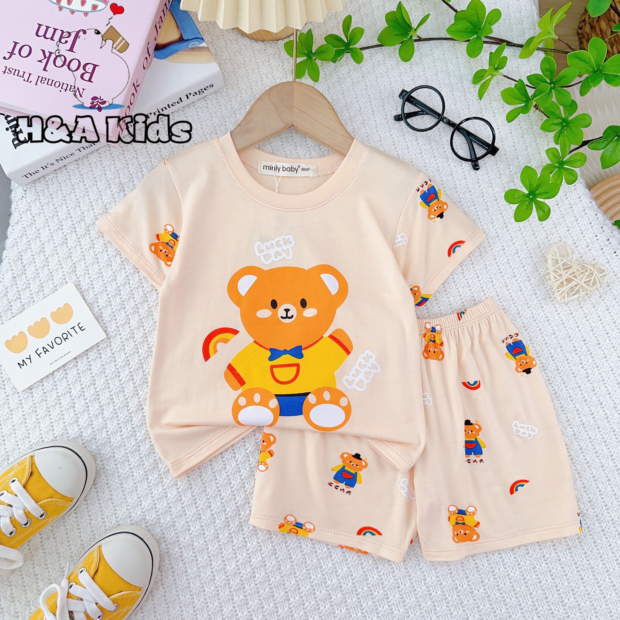 Bộ thun cộc tay phối áo- quần siu xinh cho bé trai và gái