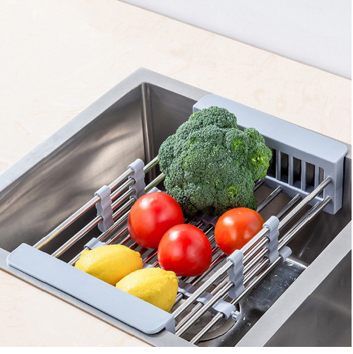 Rổ, Khay Gác Bồn Rửa Chén , Giá Gác Bồn Rửa Chất Inox Rút Gọn Siêu Tiện Lợi Đựng Rau Củ Quả Thực Phẩm GD775-KhayXepIC