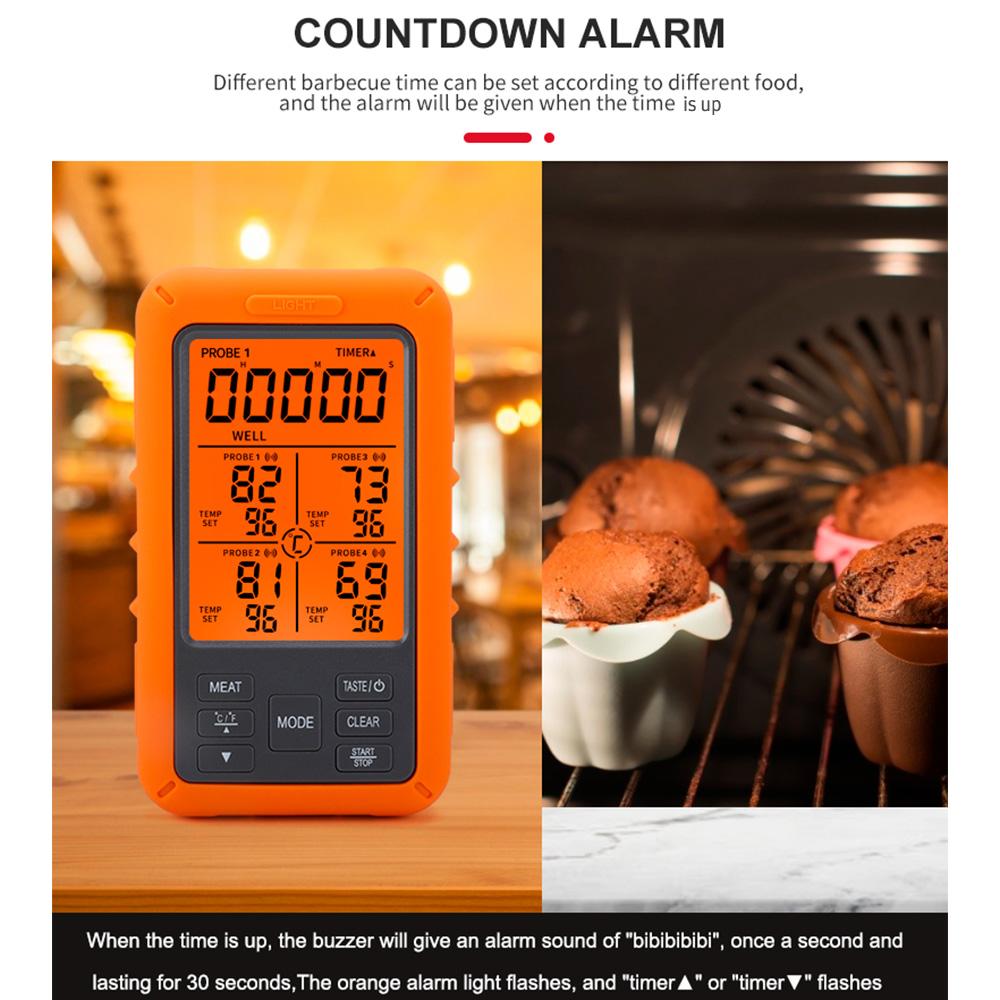 Wireless Meat Thermometer with 4 Probes 328Ft Long Range Colorful LCD Backlight Display Countdown Timer Temperature Alarm Digital Remote BBQ Thermometers for Barbeque Grill Oven Kitchen