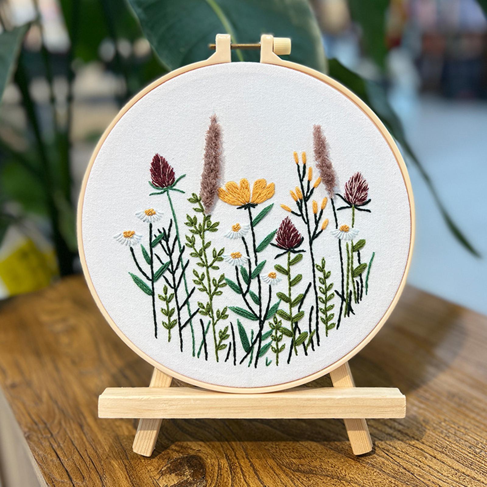 3Pcs Embroidery Set Cross Stitch Handmade Sewing Accessories Starter Tools Plants Pattern for Adults Handcraft Enthusiast