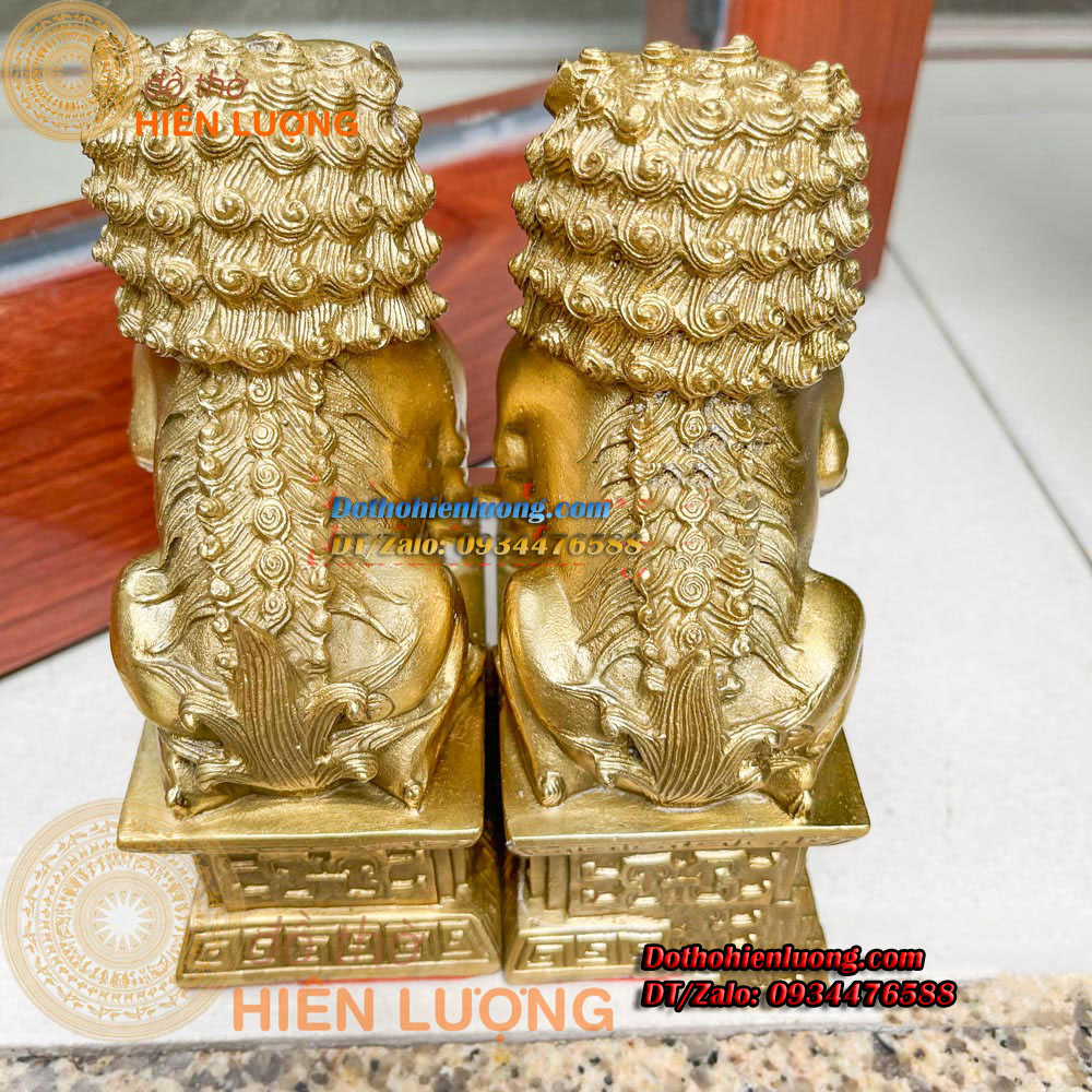 Đôi Nghê Ngồi Bệ Bằng Đồng Vàng Nguyên Chất Cao 15cm, Nặng 1kg Đẹp Tinh Xảo