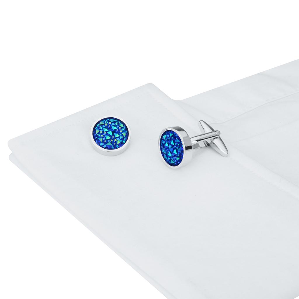 Glitter Crystal Blue Sky Star Circular Round Cufflinks Elegant Mens Jewelry