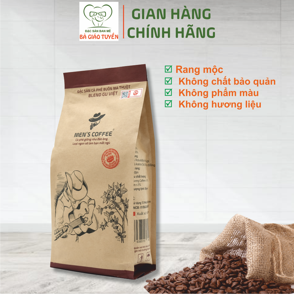 Cà Phê Men's Coffee Dòng BLEND GU VIỆT Thượng Hạng Vị Đậm Đà, Đắng Nhẹ, Mùi Thơn Quyến Rũ. Gói 500gr