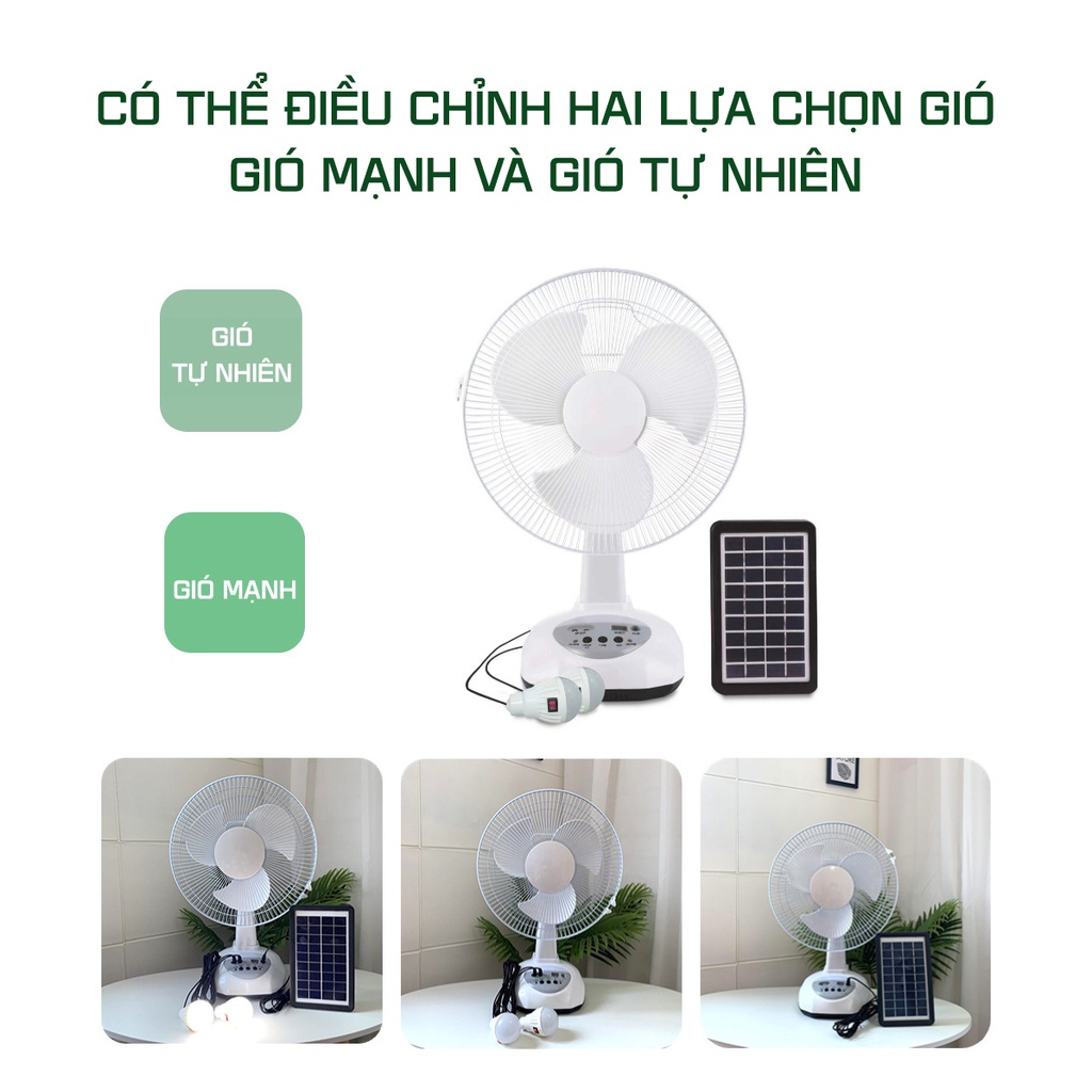 Quạt Năng Lượng Mặt Trời 12/16 inch,3 tốc độ,USB/sạc bằng năng lượng mặt trời, HÀNG CHÍNH HÃNG, BẢO HÀNH 12 THÁNG