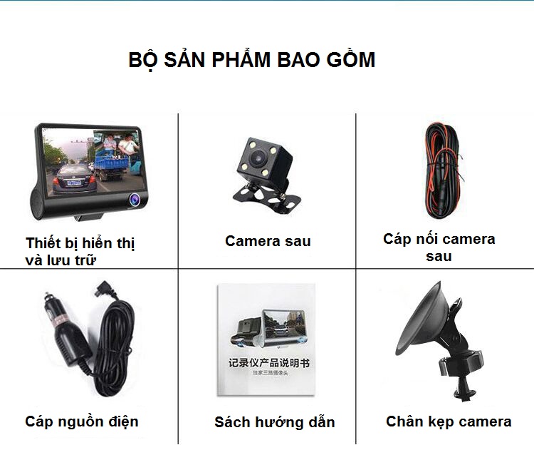 Camera Hành Trình Ô Tô 3 Ống Kính WDR Full HD 1080 Tặng Kèm Camera Lùi Cao Cấp AZONE