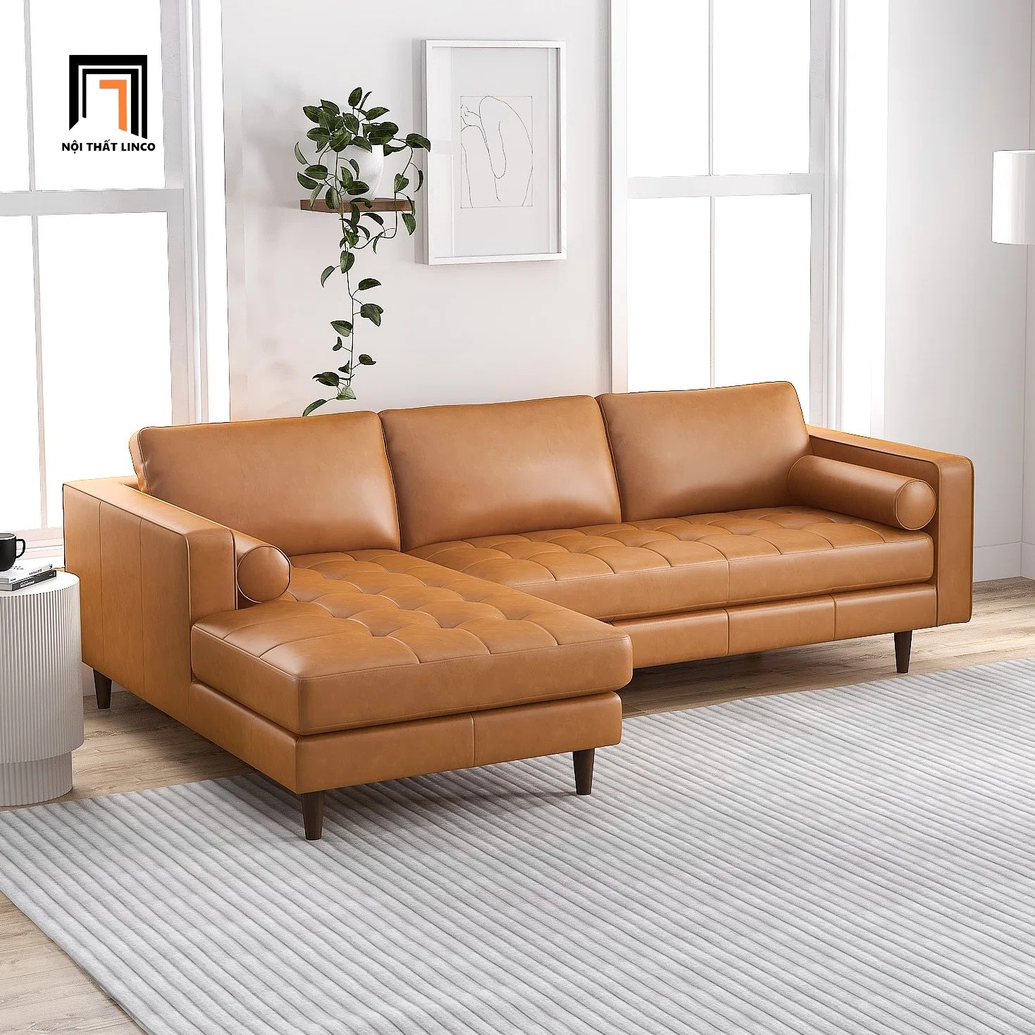 Bộ ghế sofa góc L Linco Matilda bọc giả da màu da bò