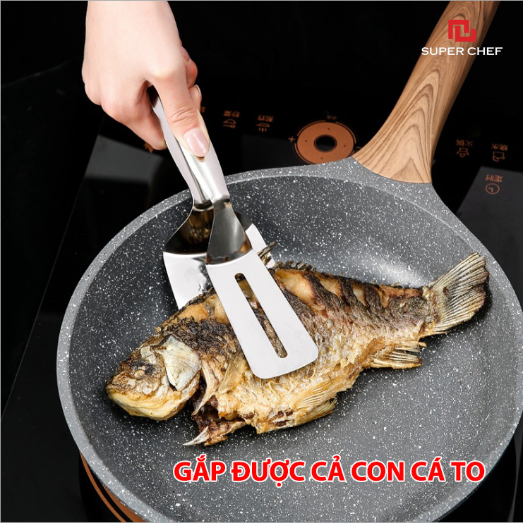 Kẹp Gắp Thức Ăn Inox 304  Cao Cấp Cán Dài Super Chef Sáng Bóng, Tiện Lợi Hỗ Trợ  Chiên, Nướng, Luộc,.. và Siêu Bền Bỉ ( 24* 7.5 * 10.5cm)