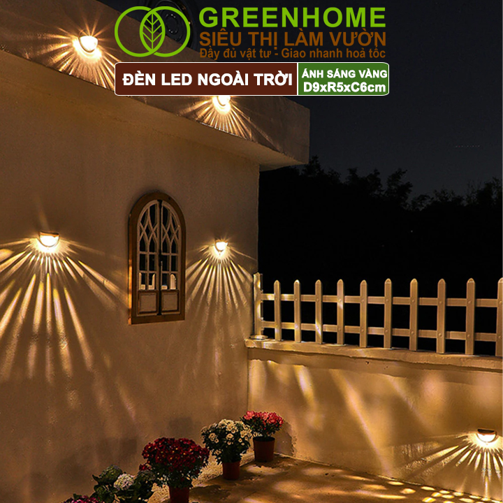 Đèn Led Năng Lượng Mặt Trời Greenhome, D9xR5xC6cm, Vàng Ấm, Chống Nước, Ốp Lan Can, Trang Trí Ban Công, Sân Vườn
