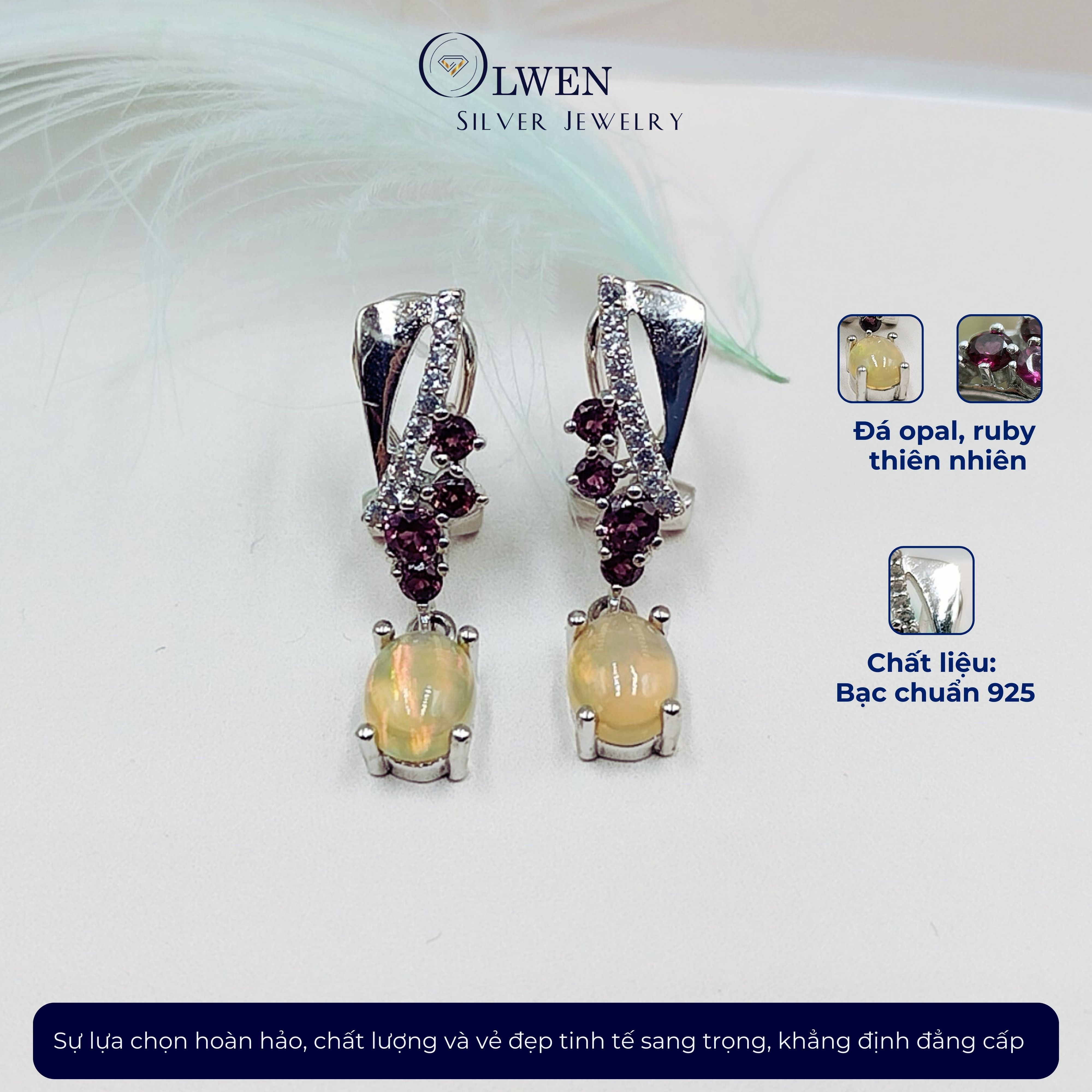 Set Trang Sức Bạc 925 Olwen Đính Đá Phong Thủy Opal