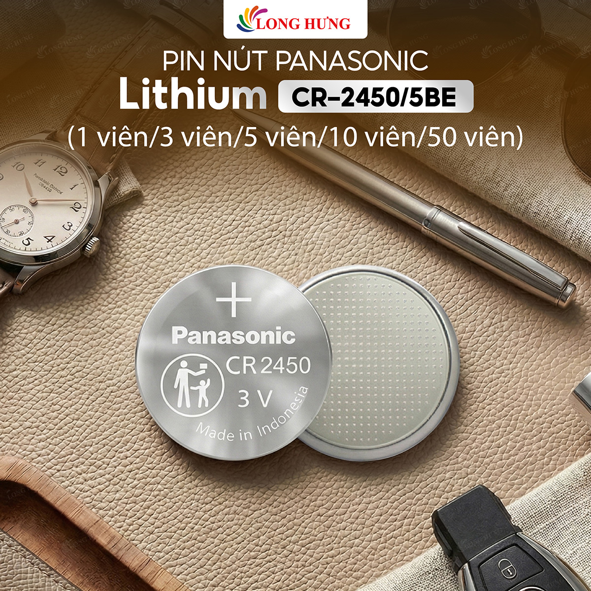 Pin nút Panasonic 3V CR-2450/5BE (1 viên/3 viên/5 viên/10 viên/50 viên) - Hàng chính hãng
