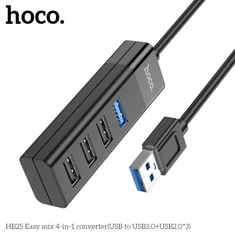 Hub chia cổng USB 2.0 &amp; USB 3.0 Hoco HB25, bộ chuyển đổi từ Type C ra nhiều cổng USB hàng chính hãng Hoco