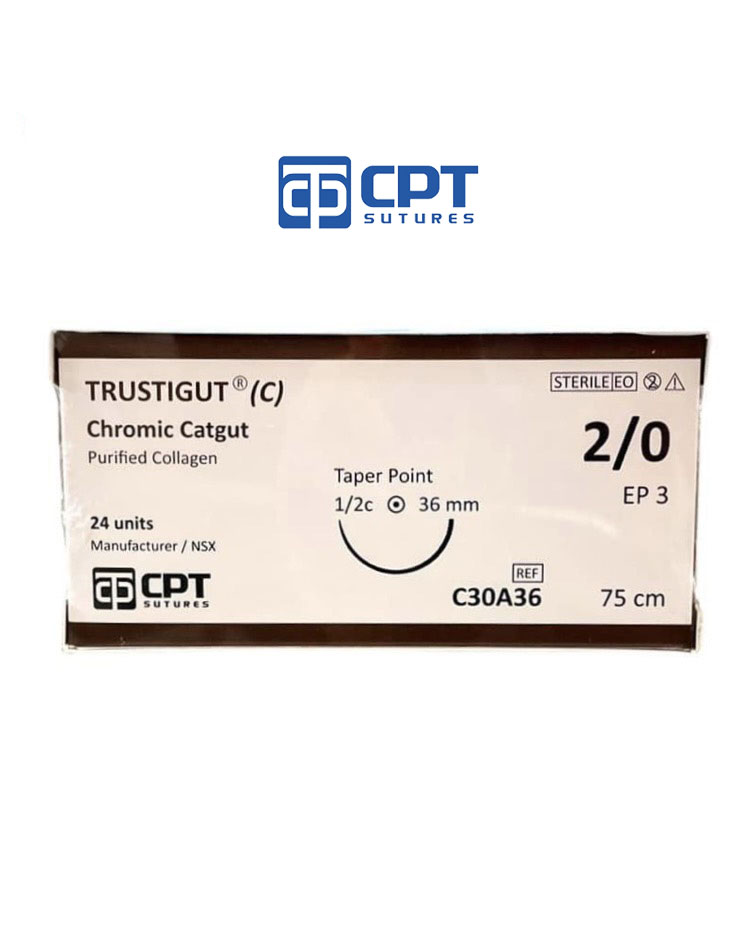 Chỉ phẫu thuật tự tiêu tan chậm CPT Trustigut (C) Chromic Catgut số 2/0 - C30A36