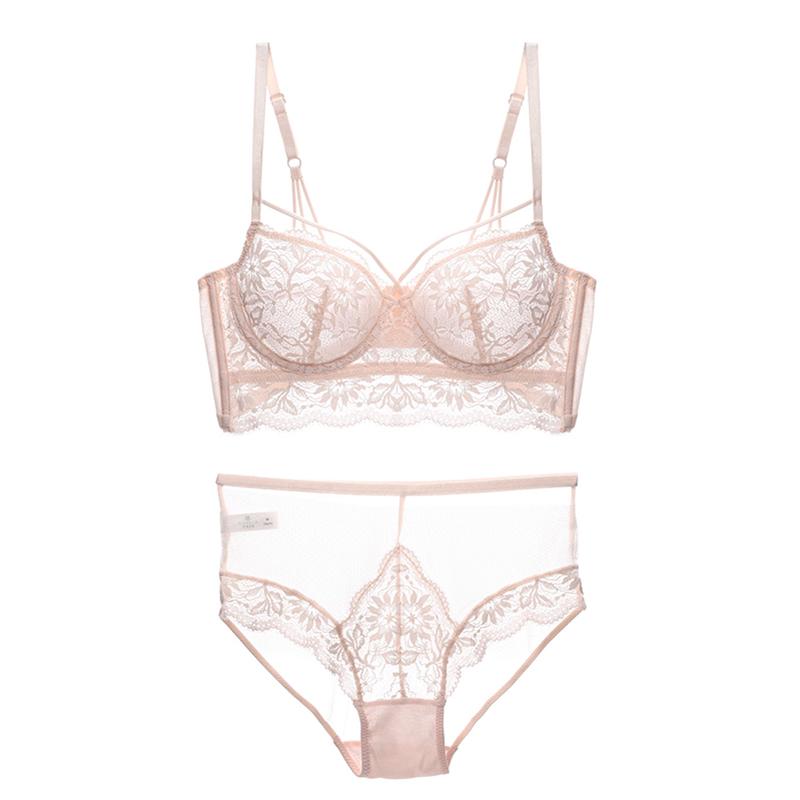 2021 Đồ Lót Ren Sexy Màu Trắng Nữ Áo Ngực Và Quần Lót Bộ Đúc Thông Hơi Không Trong Suốt Nội Y Đẩy Lên Áo Ren Bộ Đồ Lót Đỏ Đen