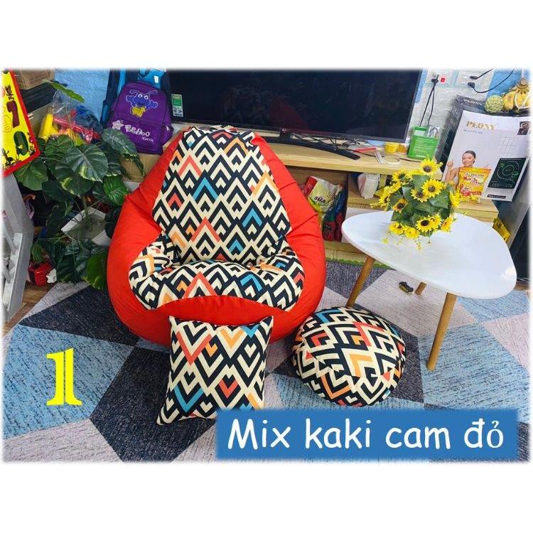 VỎ BỌC ghế lười xốp, Họa tiết kẻ, vải thô hàn mix màu, 4 size (vỏ+lót,ko xốp)