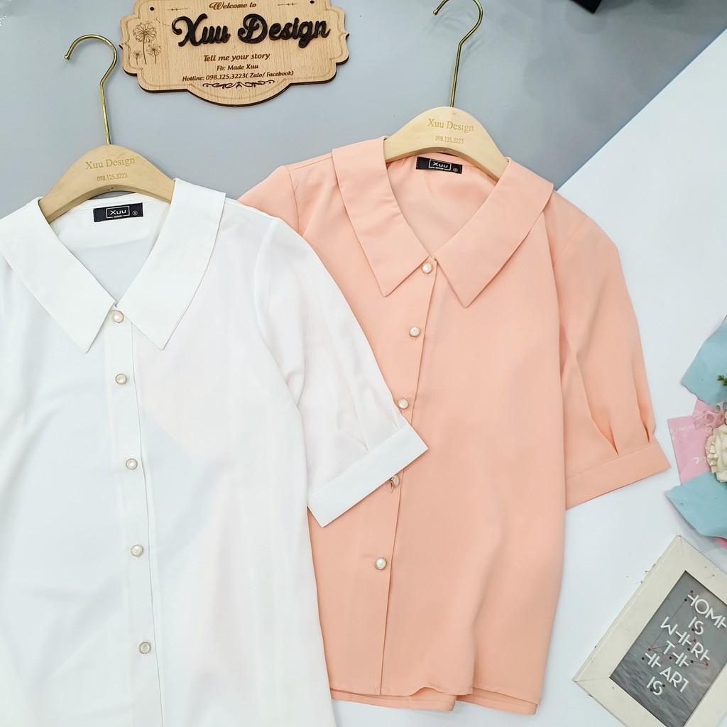 Áo sơ mi nữ kiểu xuu designáo so mi trắng tay lỡ thời trang công sở 2 màu TRẮNG + HỒNG -SP09