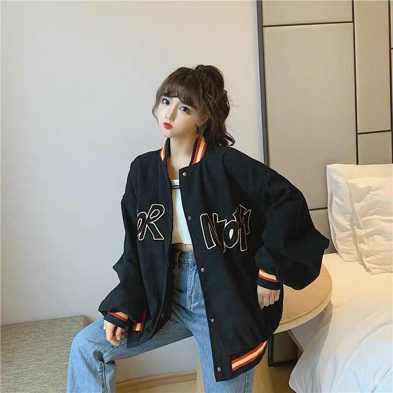 Áo Khoác Nhung FASHION Nhung Gân Mềm Mịn Tay Phồng In Chữ Sắc Nét