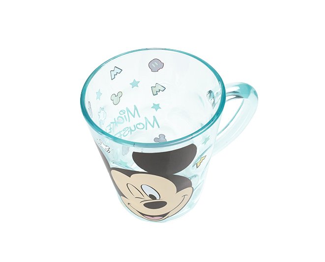 Ly quai cầm tay trong suốt hình chuột Mickey màu xanh siêu cute cho bé trai 260ml - 58VNDM2490
