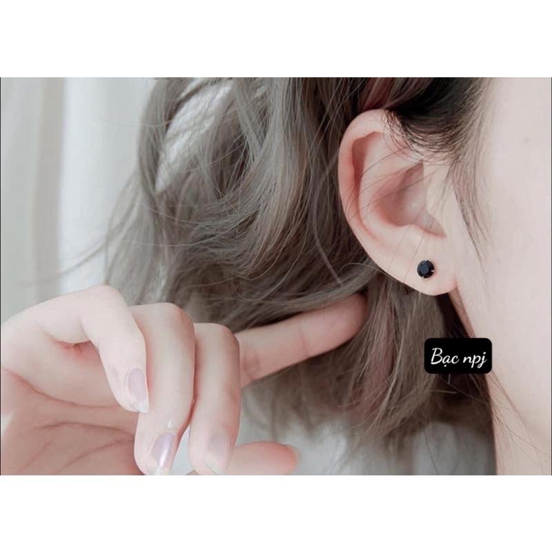 Bông tai nụ chấm đá màu, hoa tai nụ đá , Bạc Ta - Bạc npj