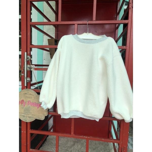 Áo sweater dáng rộng cổ tròn vải lông mịn đẹp
