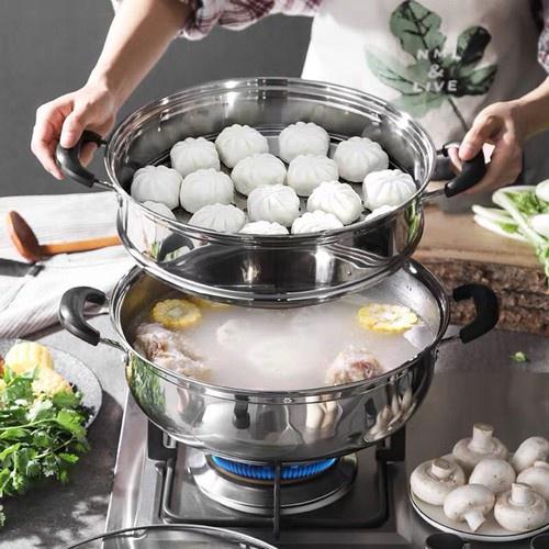 Nồi Hấp Đa Năng , Nồi Hấp 2 Tầng Inox 28cm Cao Cấp ( sử dụng được cả bếp từ và bếp ga)