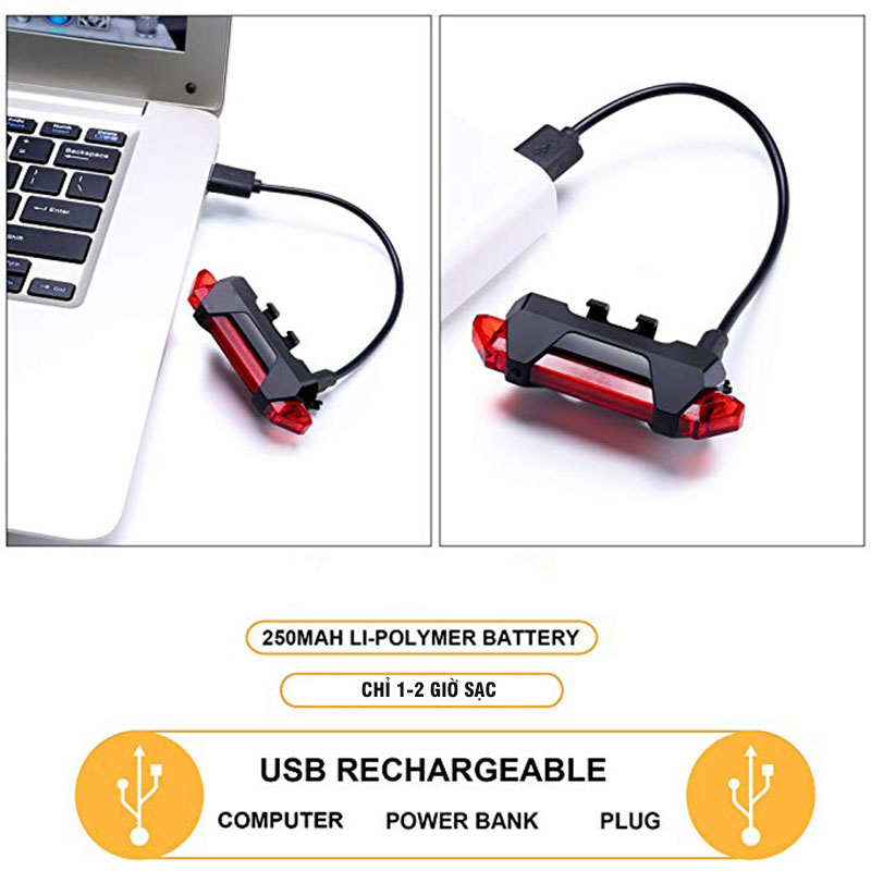 Bộ 2 Đèn LED Gắn Phía Sau Cảnh Báo Ban Đêm Có Sạc Điện USB Chống Nước Cho Xe Đạp Giúp Đạp Xe An Toàn 4 Chế Độ Sáng (Đèn Đỏ và Xanh) Mai Lee