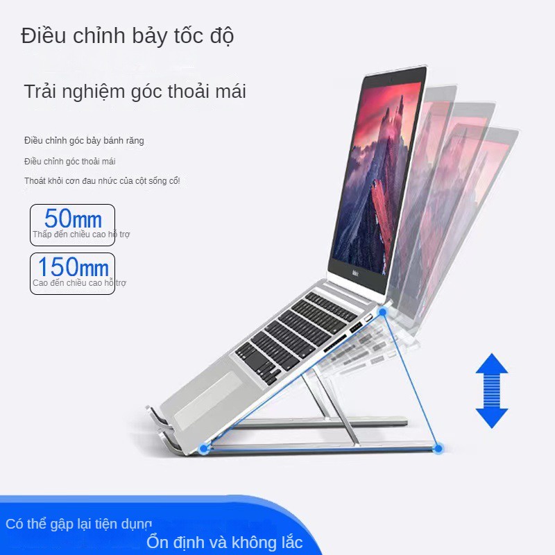 Giá Đỡ Laptop Hợp Kim Nhôm Cao Cấp Có Thể Gấp Gọn - Đế Tản Nhiệt Laptop - Macbook, Máy Tính Xách Tay - 07 Vị Trí Điều Chỉnh Góc Độ - Hàng Chính Hãng