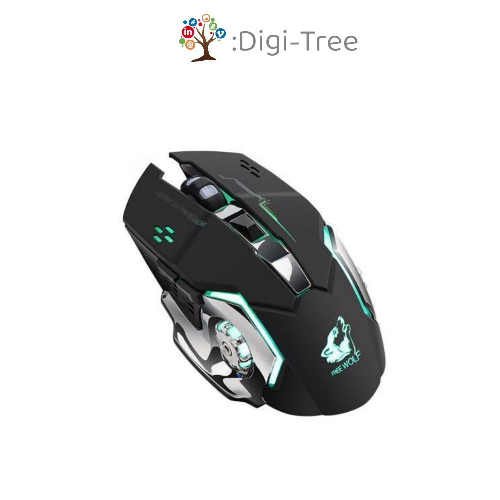 Chuột Chơi Game Sạc Không Dây Wolf X8 Click Cực Êm, 6 Phím Chức Năng Chơi Game Có Đèn Led