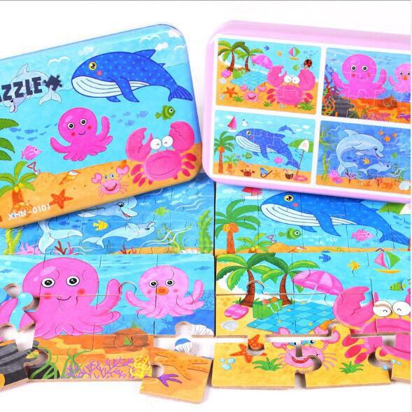Đồ Chơi Hộp Ghép Hình Puzzle 4 Cấp Độ - Hộp Sắt 9-12-15-20 Miếng Cho Bé