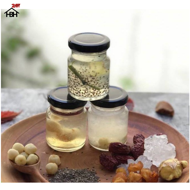 Combo 10 Hũ Thủy Tinh Nắp Thiếc Đen vặn 100ML - Hũ 100ML đựng Yến chưng, Hủ thủy tinh đựng sữa chua