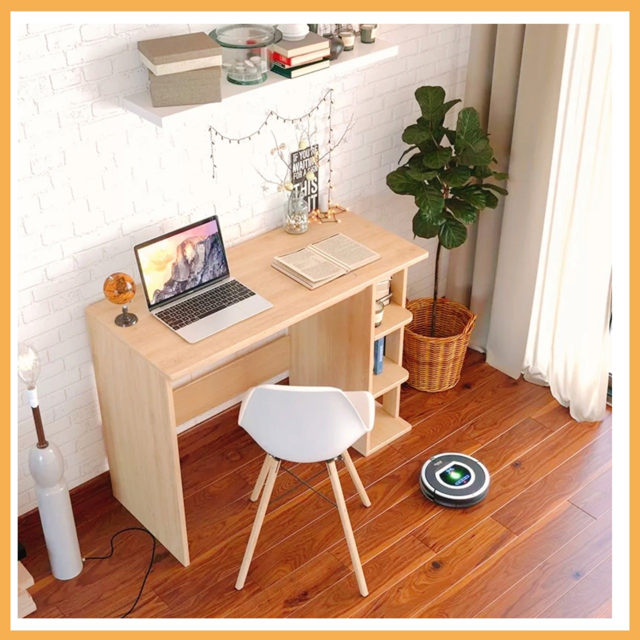 Bàn làm việc gỗ kết hợp kệ sách