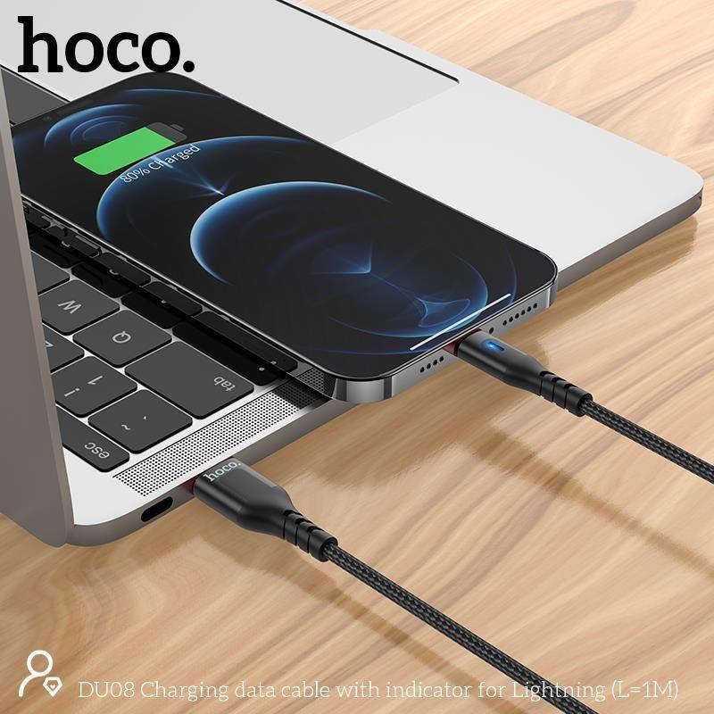 Cáp Sạc Báo Đèn Cho iPhone, iPad Hoco DU08 1M/2M - Sạc Nhanh 2.4A, Cáp Dây Dù Siêu Bền - Hàng Chính Hãng