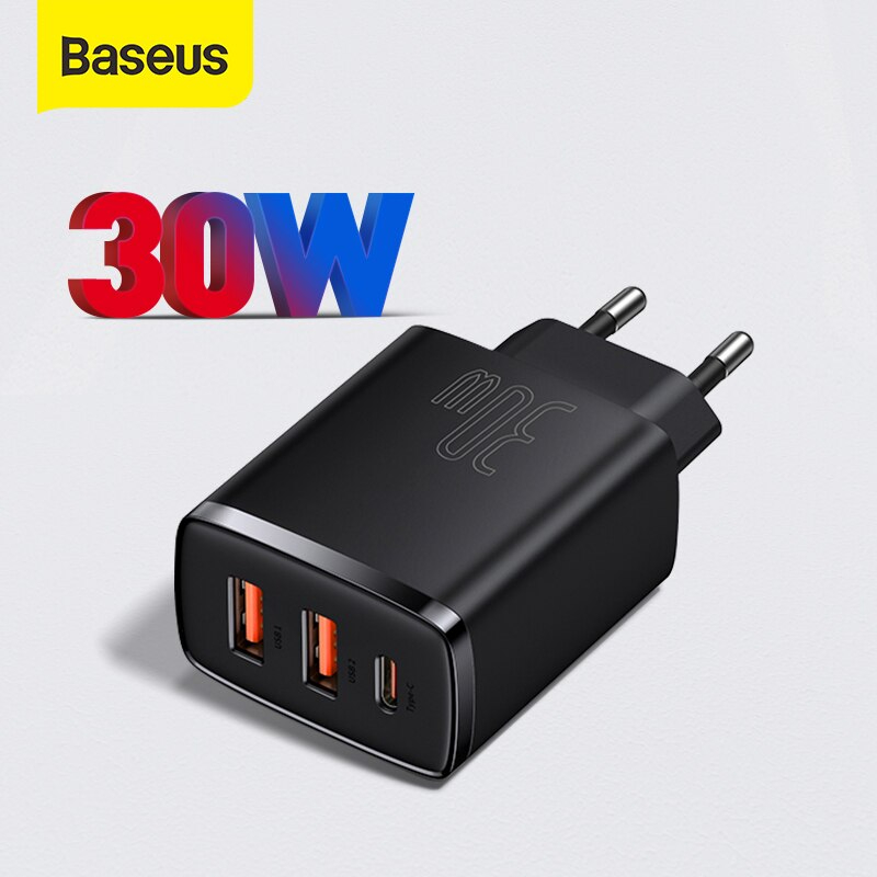 Củ Sạc Baseus 30W Charger Type C PD Fast Charging 3 Ports USB Quick Phone Charger For iPhone Xiaomi Samsung - Hàng Chính Hãng