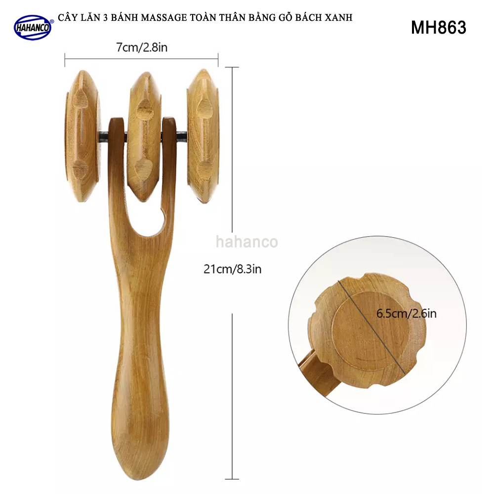 Cây lăn massage toàn thân 3 bánh gai đa năng bằng gỗ Bách Xanh Xua tan nỗi lo đau nhức tạo cảm giác thoải mái - Chăm sóc sức khỏe