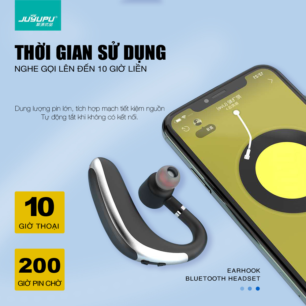 Tai nghe không dây JUYUPU BXJ7 cao cấp bluetooth V5.0 xoay 360 độ móc tai dành cho iPhone Samsung OPPO VIVO HUAWEI XIAOMI - HÀNG CHÍNH HÃNG