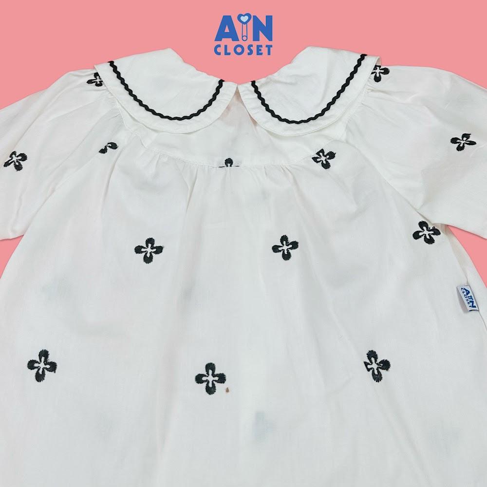 Áo Sơ mi Trắng Dài tay bé gái họa tiết Hoa Đen Cotton - AICDBGK4K78M - AIN Closet