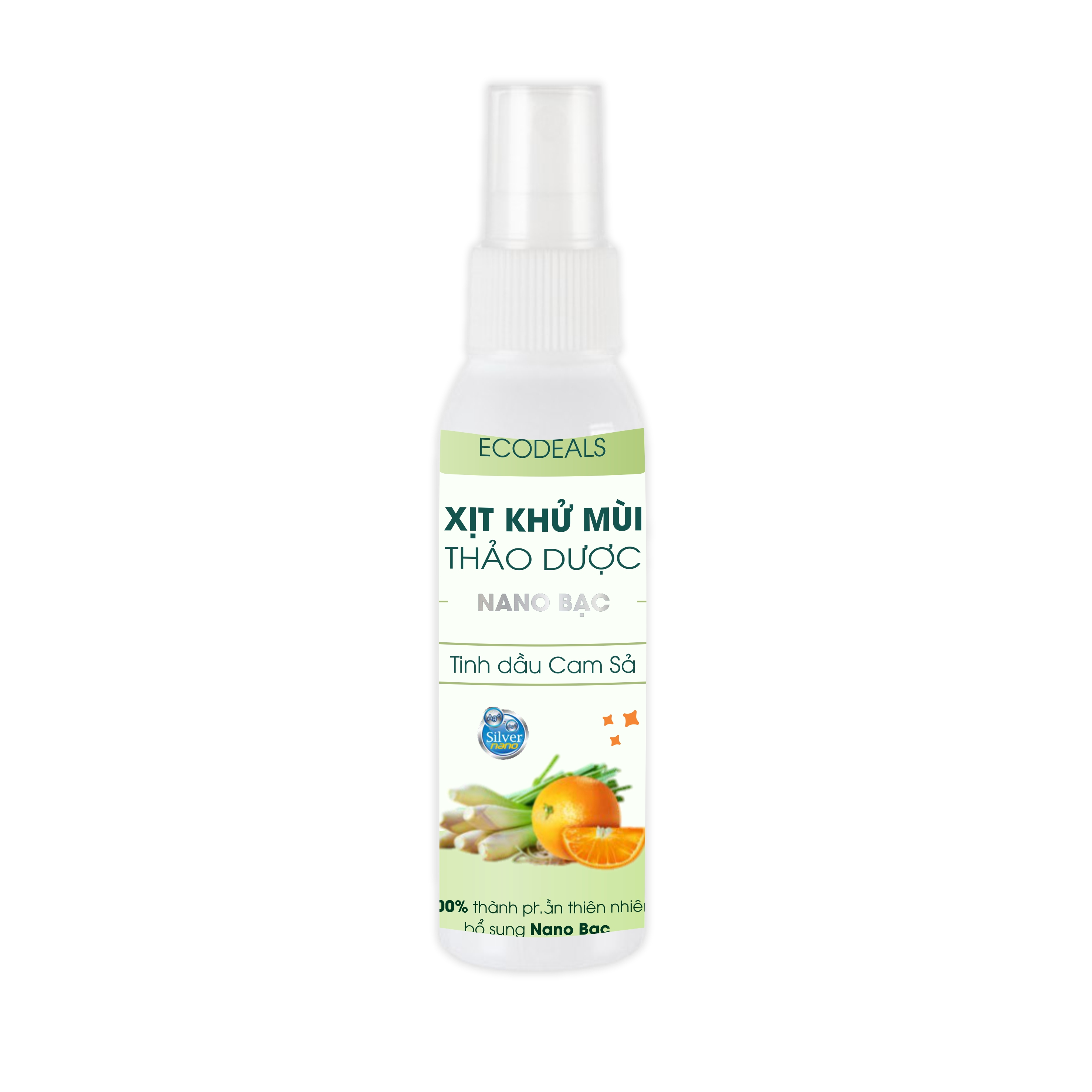 Xịt Khử mùi Kháng khuẩn thảo dược công nghệ Nano Bạc ECODEALS - Tinh dầu Cam Sả