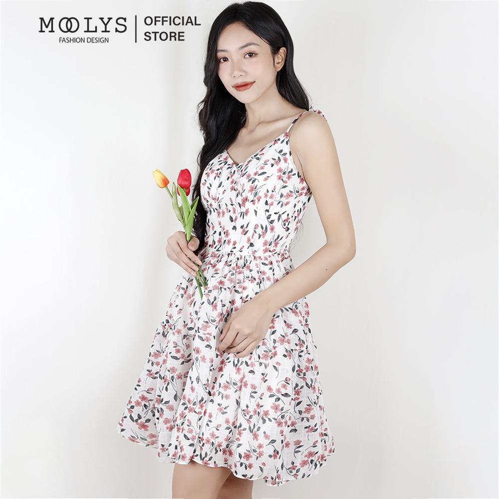 Đầm xoè thiết kế hai dây thiết hoa nhí dễ thương Moolys MD003