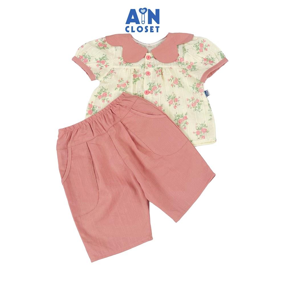 Bộ quần áo Lửng bé gái họa tiết Hoa 10 Giờ Hồng cotton dệt - AICDBGLRLUEZ - AIN Closet