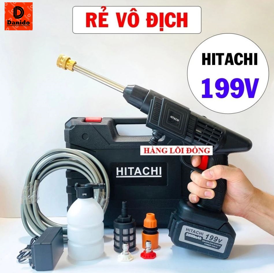 Máy Rửa Xe Dùng Pin HITA 199V - Động Cơ Lõi Đồng Mạnh Mẽ - Chuẩn Hàng Công Ty - D Danido