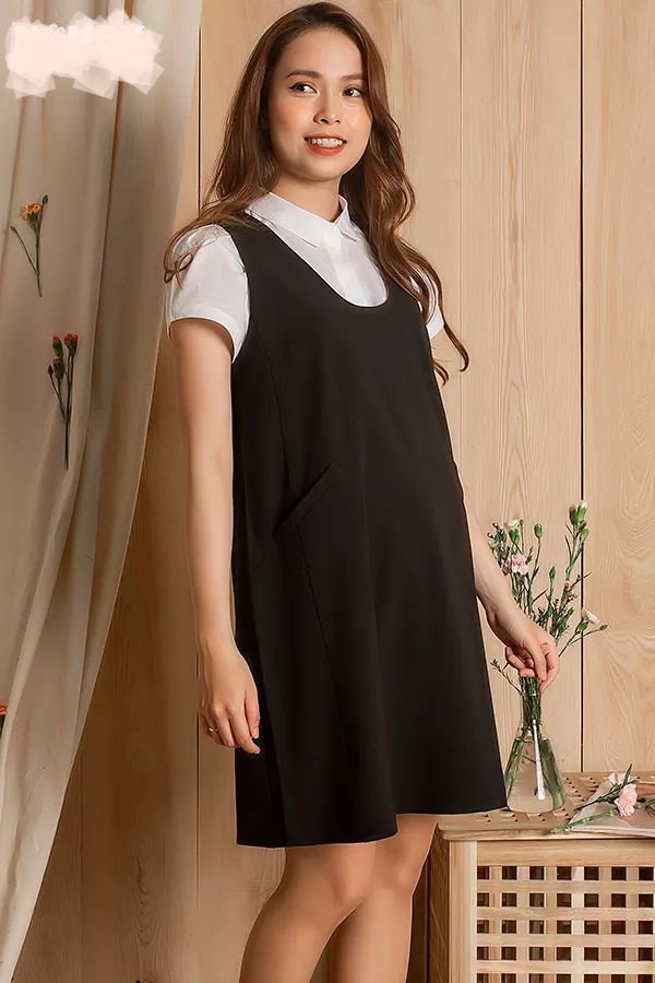 Yếm bầu công sở cổ tròn màu đen
