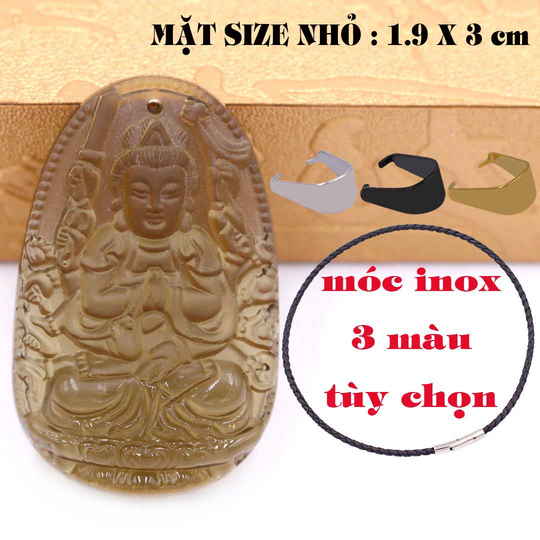 Mặt Phật Thiên thủ thiên nhãn đá obsidian 1.9cm x 3cm kèm vòng cổ dây da đen + móc inox vàng, Phật bản mệnh, mặt dây chuyền